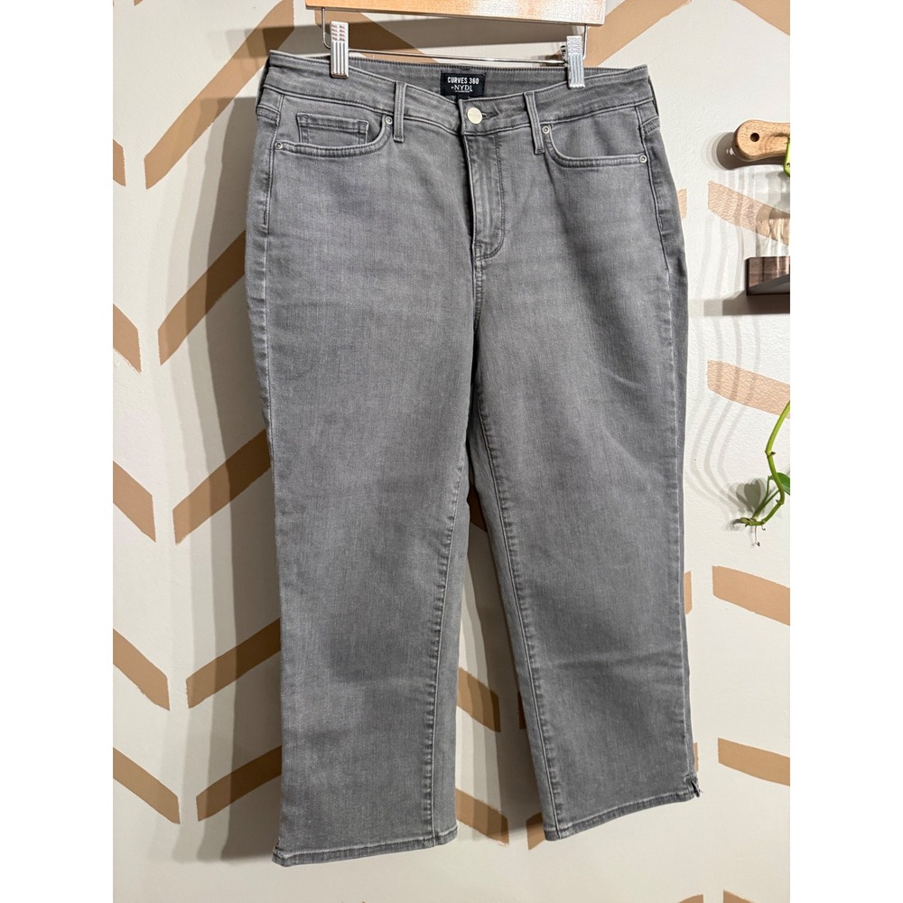 NYDJ Curves 360 Jeans Womens 8 Grey Slim Cropped Side Slit Stretch Denim